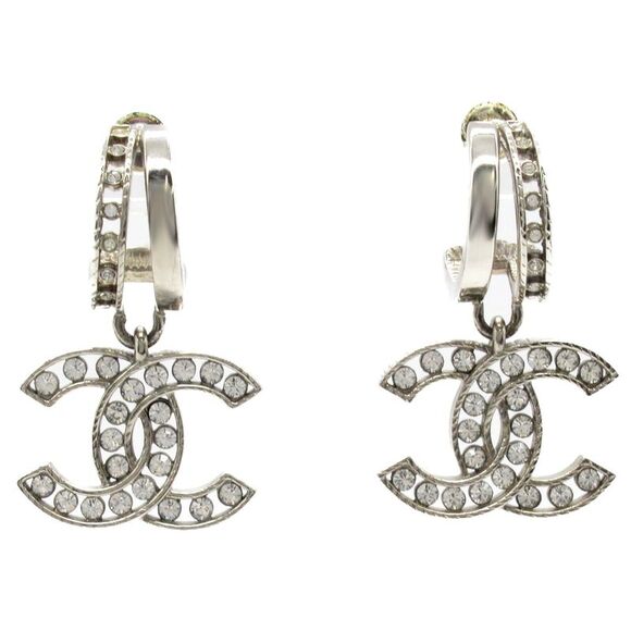 Chanel Silver Plated Stone Coco Mark Earrings